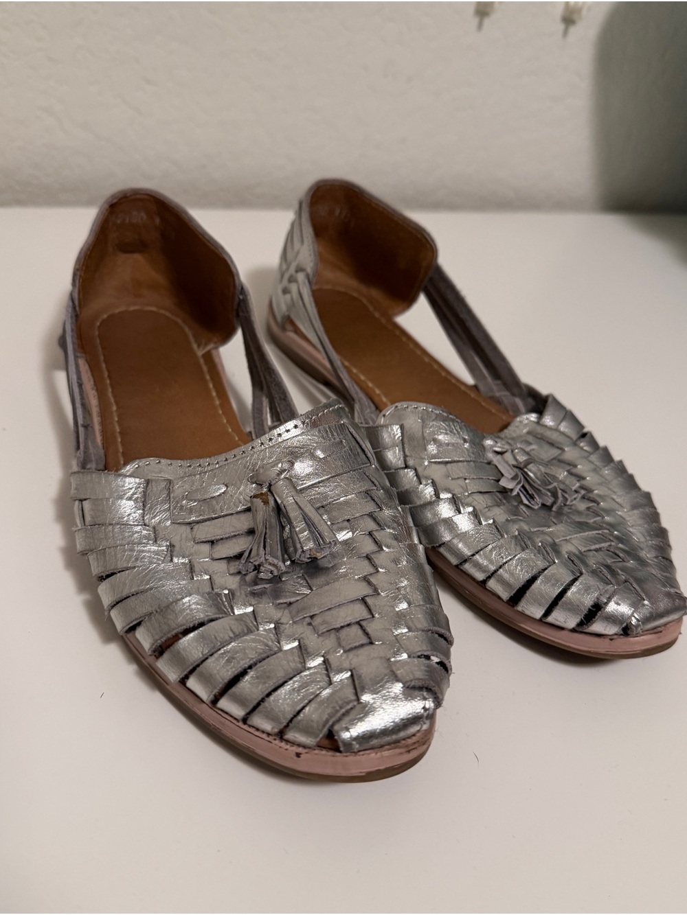 Silver Woven Tassel Moccasin Flats for Women
